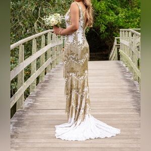 Jovani Gold and White Prom Dress
